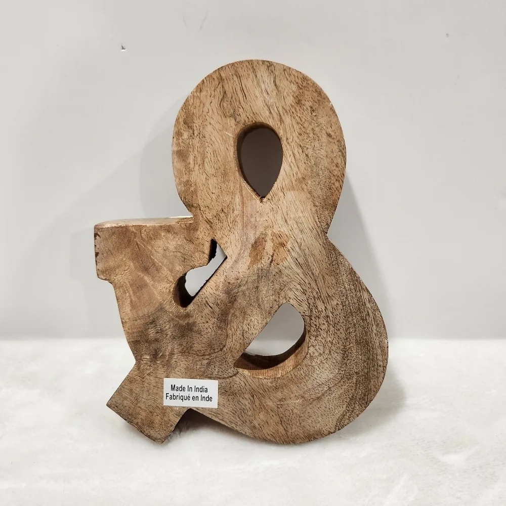 Wooden Block Decoriny Kapako Rustic Etched Ampersand & Symbol Home Decor